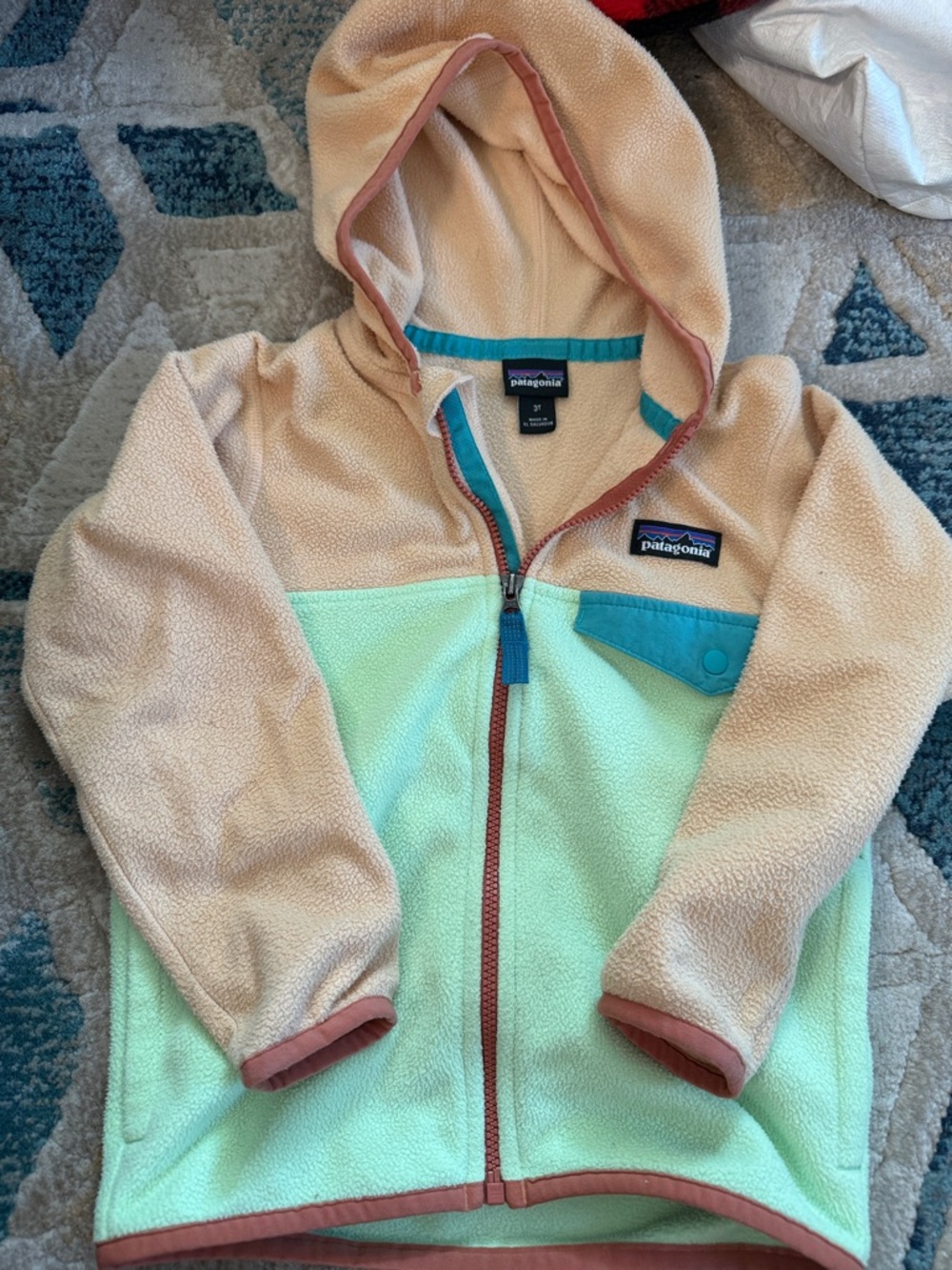 Patagonia Kids' Hooded Fleece Jacket - peach & Mint